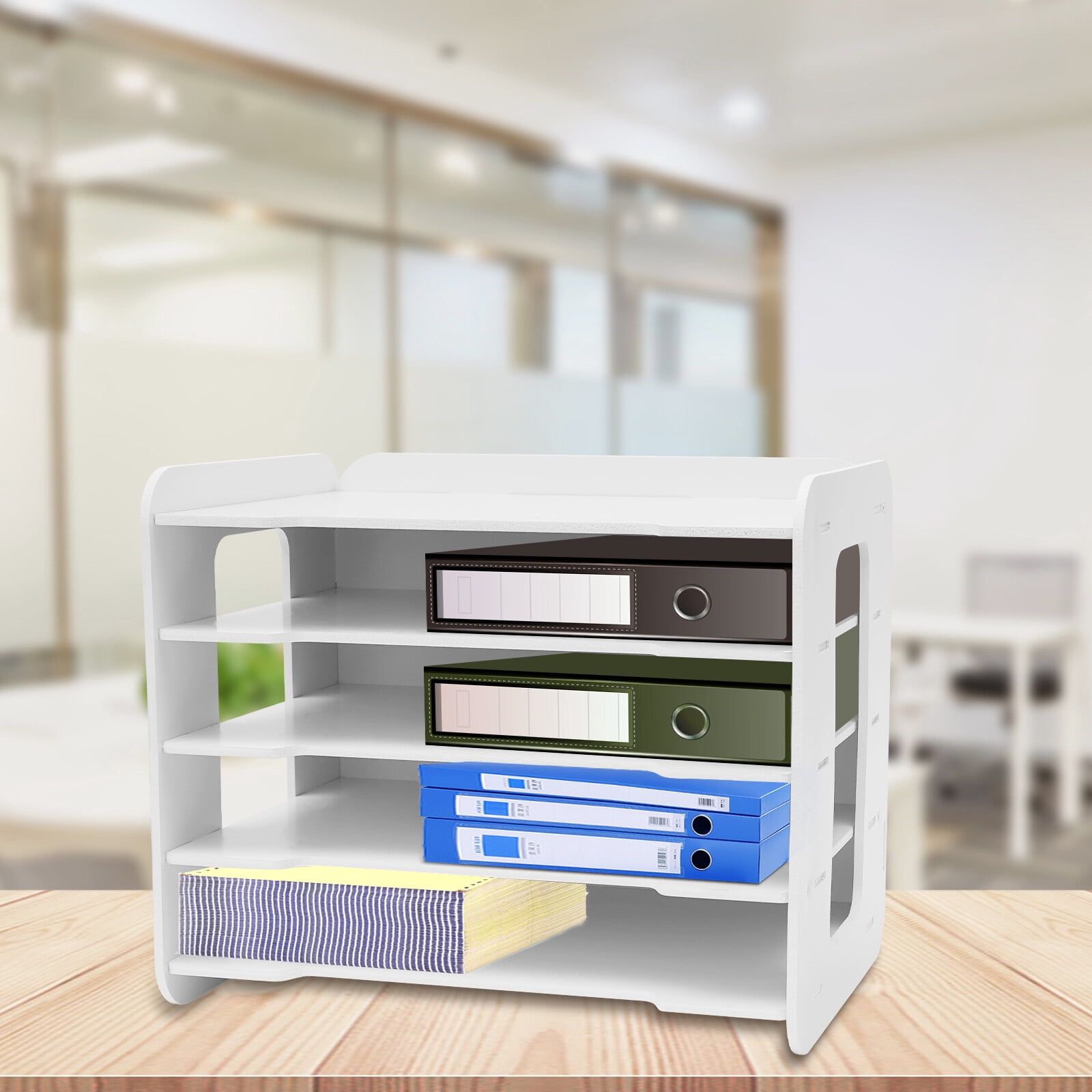 5-Tier Paper Tray Organizer for Office Desk White PVC Wood-plastic ...