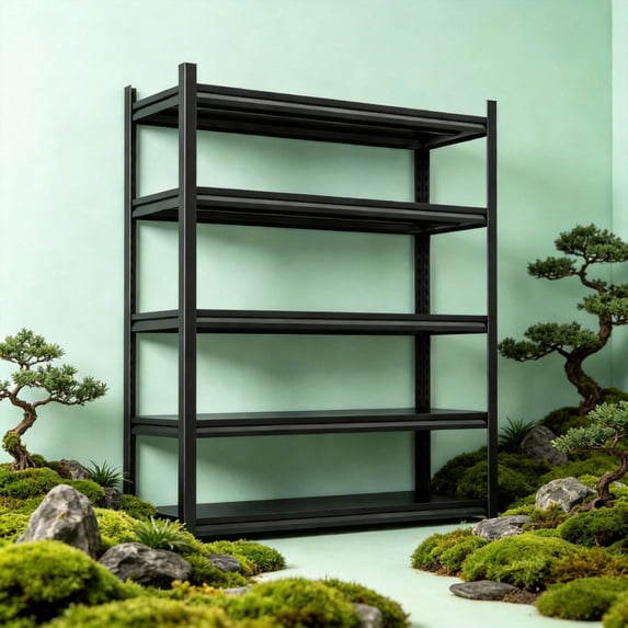 5 Tier Plant Shelf 78"H x 36"W x 18"D, Heavy Duty Metal Storage Shelves, Adjustable Steel Metal Shelving Unit, 3000 lb Waterproof Rustproof Outdoor Shelves for Garage, Home Pantry, Black