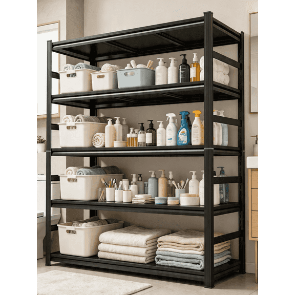 5 Tier Plant Shelf 72"H x 36"W x 16"D,Heavy Duty Storage Shelves,Adjustable Steel Shelving Unit, 3000 LBS Capacity Waterproof Rustproof Metal Rack for Home Garage Pantry Organization,Black
