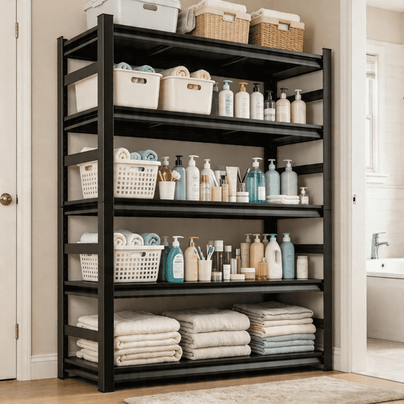5 Tier Plant Shelf 72"H x 36"W x 16"D,Heavy Duty Storage Shelves,Adjustable Steel Shelving Unit, 3000 LBS Capacity Waterproof Rustproof Metal Rack for Home Garage Pantry Organization,Black