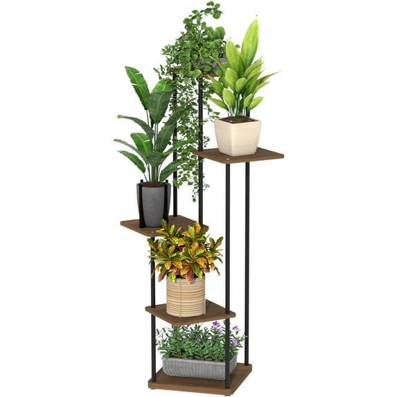 5-Tier Plant Stand, Indoor Flower Shelf for Multiple Plants, Tall Metal Flower Holder, Corner Plant Shelf Display Rack for Patio Balcony Bedroom Living Room Garden, Brown