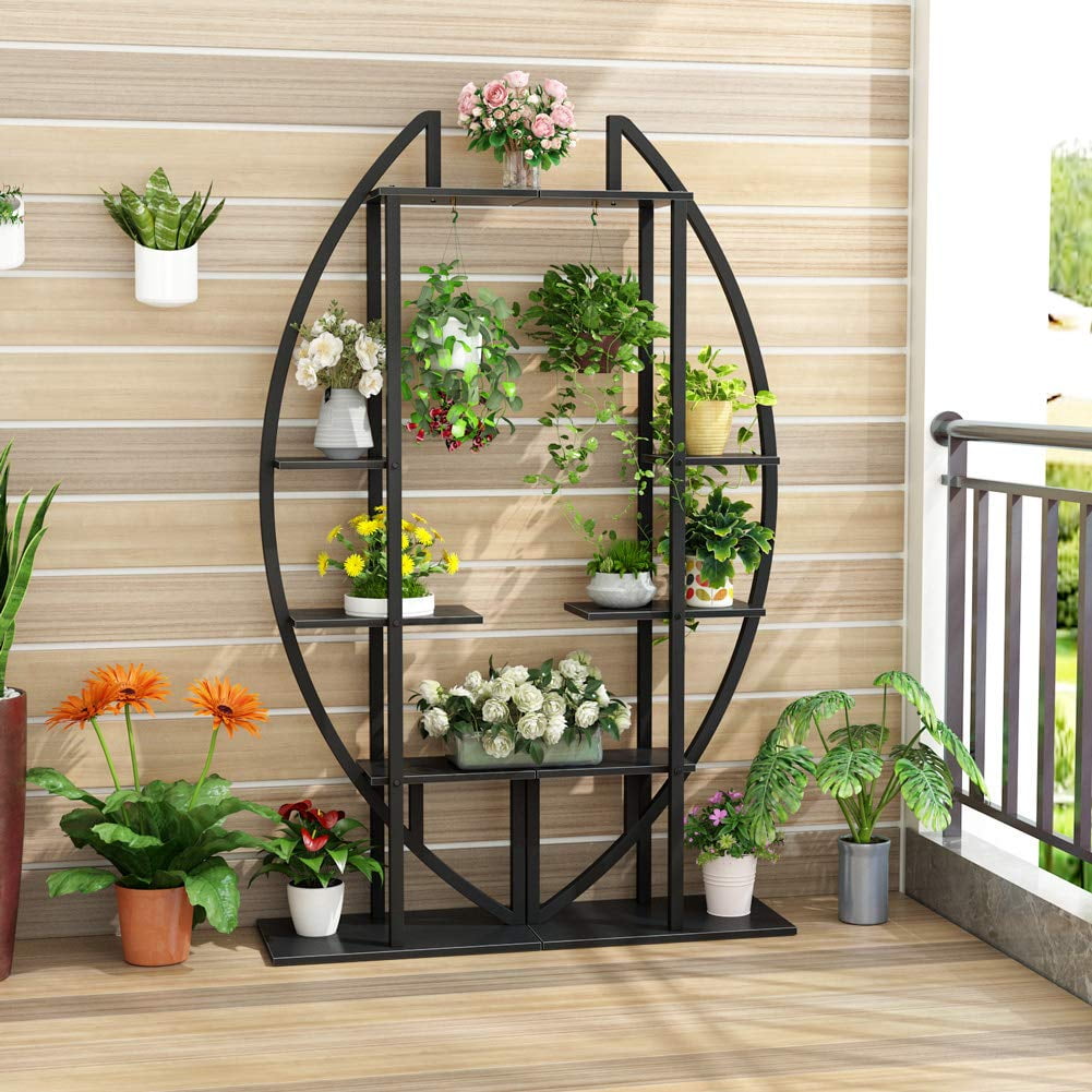 Black Metal 5-Tier Plant Stand for Home and Garden