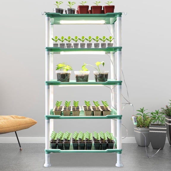5-Tier Plant Stand with Full LED Grow Lights for Indoor Gardening, Seedling Starter Tray System with Timer and Dimmer for Succulents and Small Pots