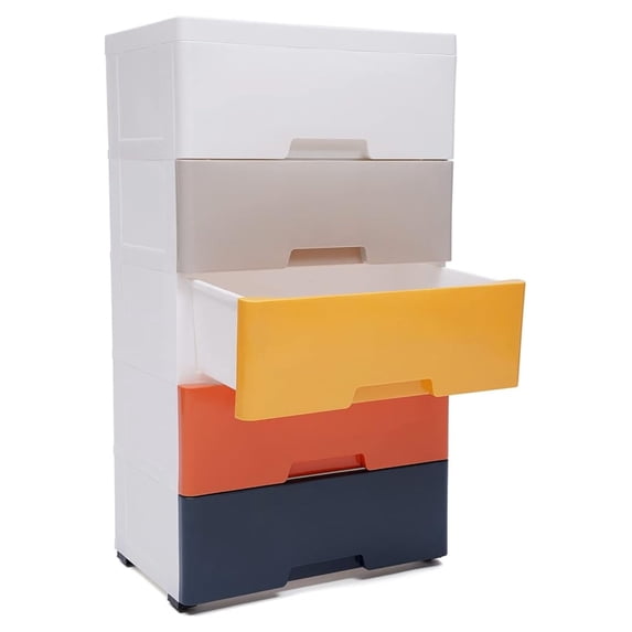 5 Tier Plastic Drawers Dresser Storage Tower with 5 Drawers,Stackable ...
