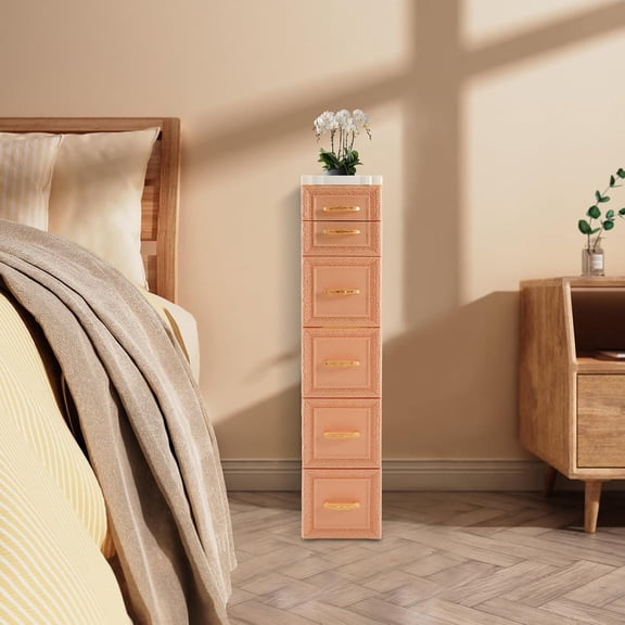 5-Tier Plastic Drawers Storage Dresser, 33" H Narrow Slim Storage Organizer Vertical Drawer Unit, Rolling Thin Storage Tower with Wheels for Small Spaces Gaps Home Furniture
