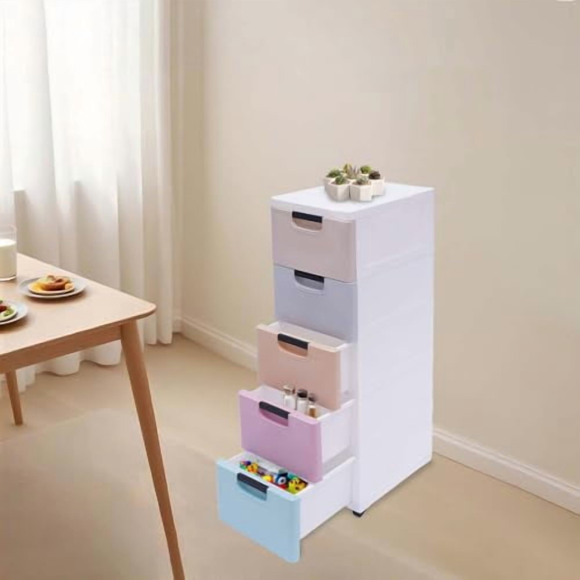 Storage 5 Drawers Stackable 5-Tier Plastic Drawers Storage Dresser, Rolling Narrow Slim Dresser with Wheels, Stackable ...
