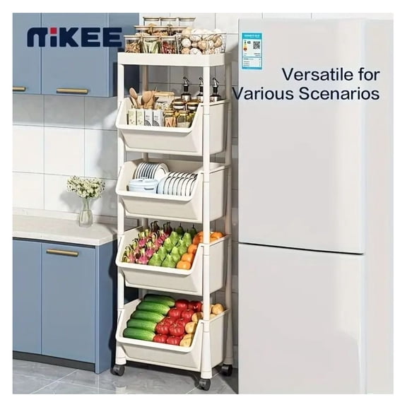 5 Tier Plastic Rolling Utility Cart for Office Living Room Kitchen Bedroom and Garage Movable with Design Multi Layer Shelving Unit for Organizing and Space Saving Storage