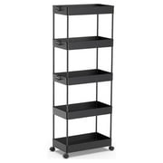 LLMRR 5 Tier Rolling Storage Cart, Bathroom Storage Cart with Lockable Wheels, Storage Organizer, Mobile Shelving Unit Cart for Bathroom, Laundry Room, Kitchen and Office, Black