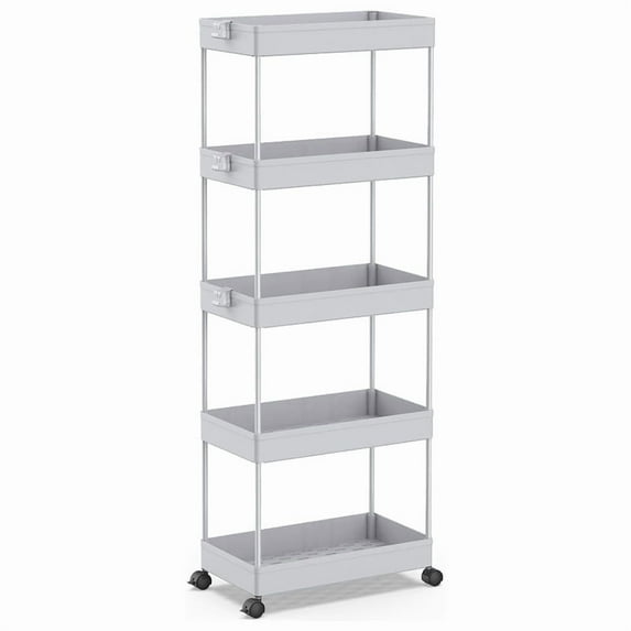 LLMRR 5 Tier Rolling Storage Cart, Bathroom Storage Cart with Lockable Wheels, Storage Organizer, Mobile Shelving Unit Cart for Bathroom, Laundry Room, Kitchen and Office, Gray