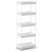LLMRR 5 Tier Rolling Storage Cart, Bathroom Storage Cart with Lockable Wheels, Storage Organizer, Mobile Shelving Unit Cart for Bathroom, Laundry Room, Kitchen and Office, White