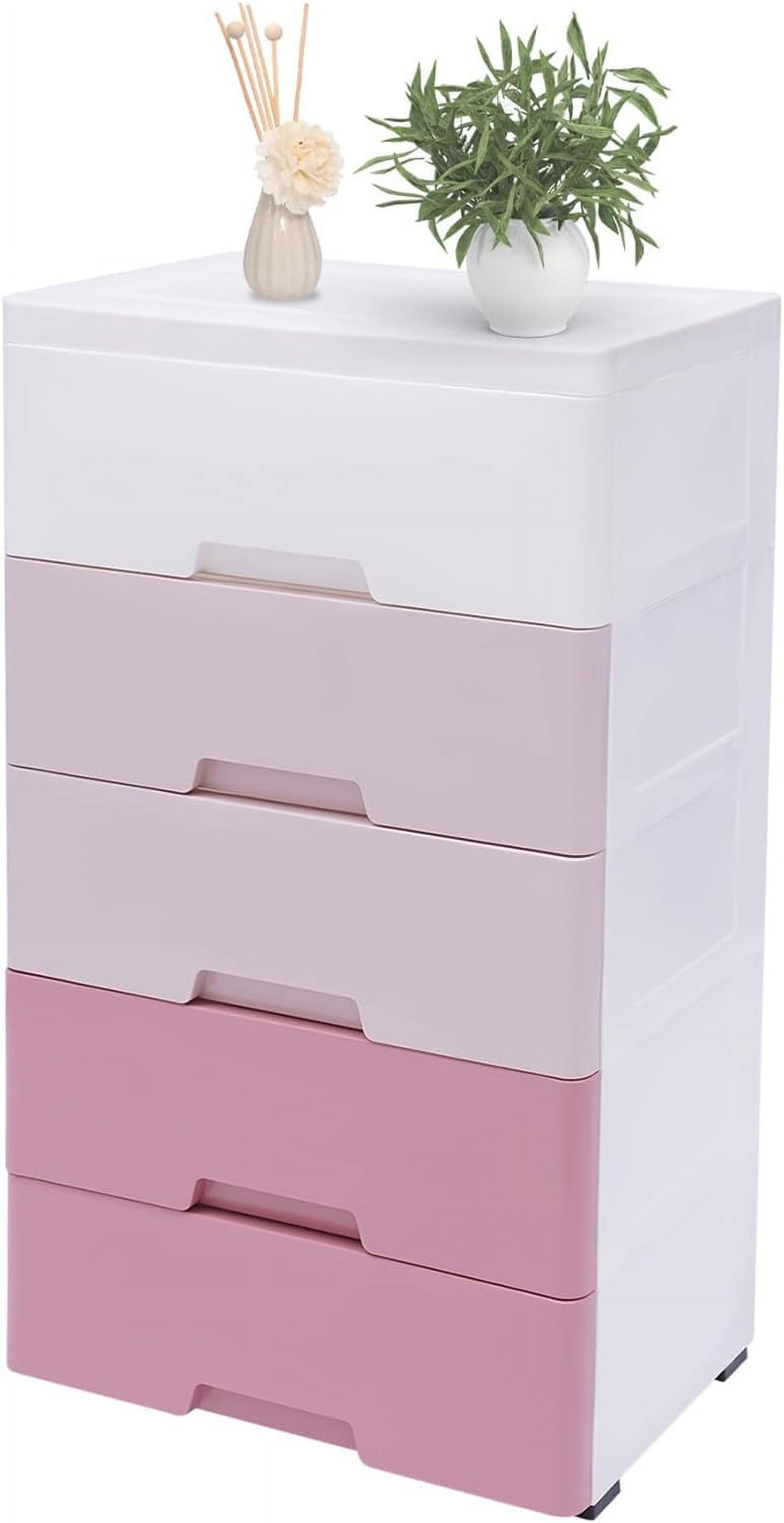5 Tier Plastic Storage Cabinet with 5 Drawers Vertical Clothes Storage ...