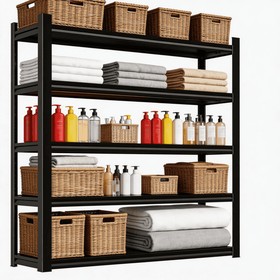 5-Tier Pot Rack Adjustable Kitchen Shelf Heat Resistant 40"W x16"D x 72"H Metal Pantry Shelf with Storage 600lbs Per Tier Suitable for Pantry Dinning Room Black