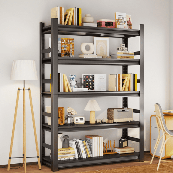 5-Tier Pot Rack with Fences Adjustable Kitchen Shelf Heat Resistant 36"W x16"Dx72"H Metal Pantry Shelf with Storage 600lbs Per Tier Suitable for Pantry Dinning Room Black
