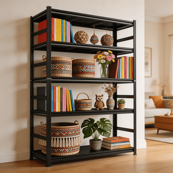 5-Tier Pot Rack with Fences Adjustable Kitchen Shelf Heat Resistant 36"W x16"D x 72"H Metal Pantry Shelf with Storage 600lbs Per Tier Suitable for Pantry Dinning Room Black