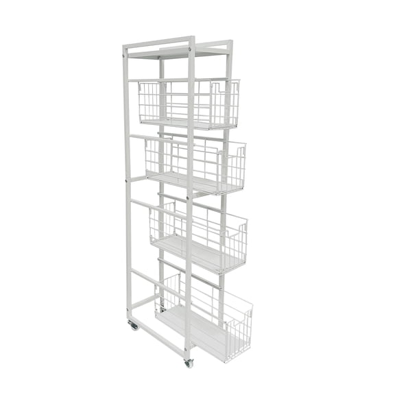5-Tier Pull-out Storage Organizer Rolling Utility Cart - Universal Metal Craft Shelf Trolley for Home Kitchen Bathroom Bedroom Office Classroom Laundry Cleaning Supplies Bar with Caster Wheels
