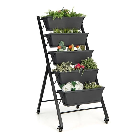 5-Tier Raised Garden Bed - Vertical Planter with Wheels, Outdoor Indoor Plant Boxes