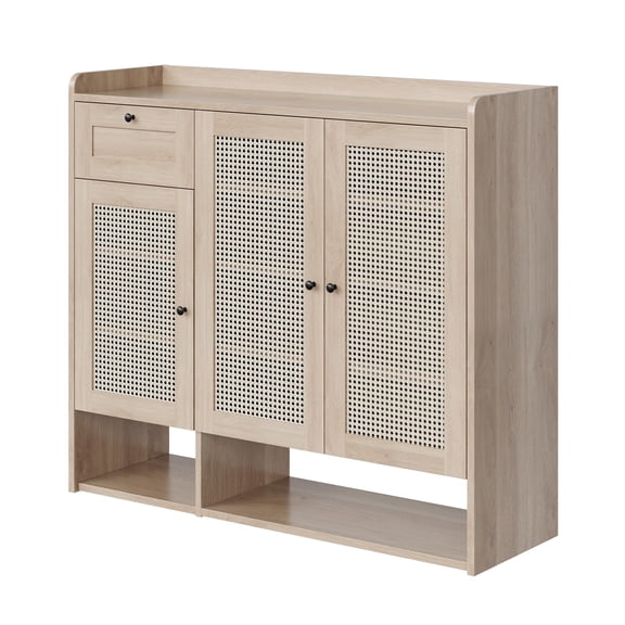 5-Tier Rattan Shoe Cabinet with 3 Doors & Drawer – 40-Pair Entryway Storage Organizer, Adjustable Shelves & Anti-Topple Hardware for Hallway, Living Room, Boho Style