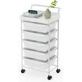 thumbnail image 1 of 5 Tier Rolling Cart with 5 Drawers, Utility Cart with Drawers and Tabletop, Multipurpose Rolling Storage Cart Storage Drawer Cart Organizer with Lockable Wheels for Home Office School, White, 1 of 16