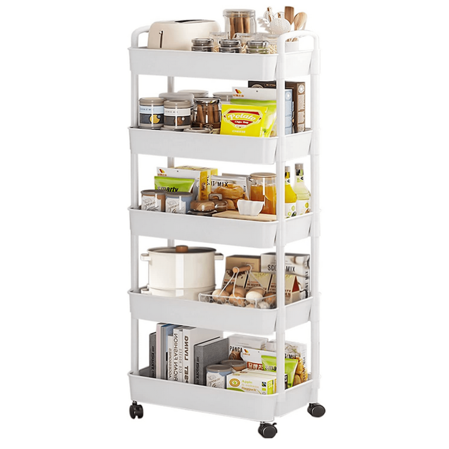5Tier Rolling Cart,Multipurpose Utility Cart,Rolling Carts with Lockable Wheels
