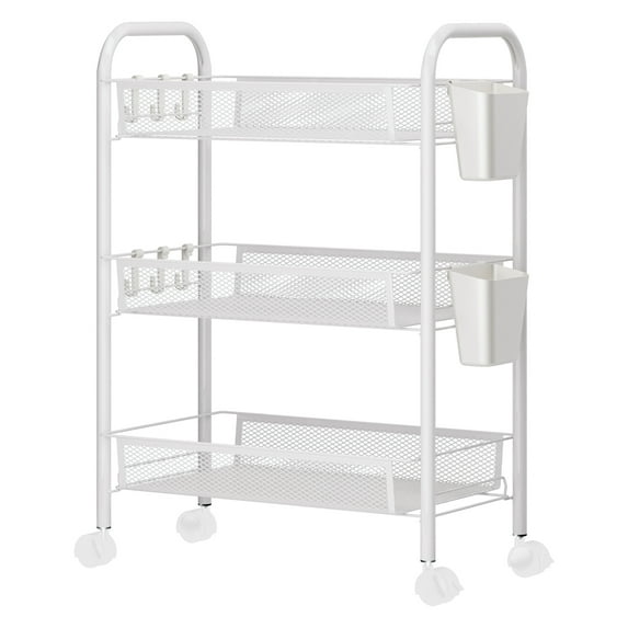 5-Tier Rolling Kitchen Cart with Baskets, Stackable Wire Storage Organizer, Movable for Pantry, Bathroom, Laundry, No Tools Assembly