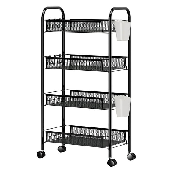 5-Tier Rolling Kitchen Cart with Baskets, Stackable Wire Storage Organizer, Movable for Pantry, Bathroom, Laundry, No Tools Assembly