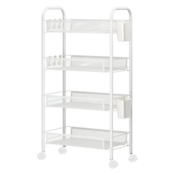 5-Tier Rolling Kitchen Cart with Baskets, Stackable Wire Storage Organizer, Movable for Pantry, Bathroom, Laundry, No Tools Assembly