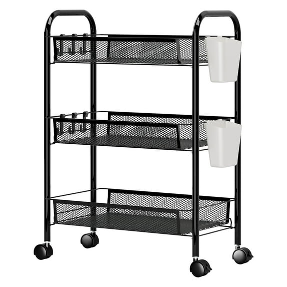 5-Tier Rolling Kitchen Cart with Baskets, Stackable Wire Storage Organizer, Movable for Pantry, Bathroom, Laundry, No Tools Assembly