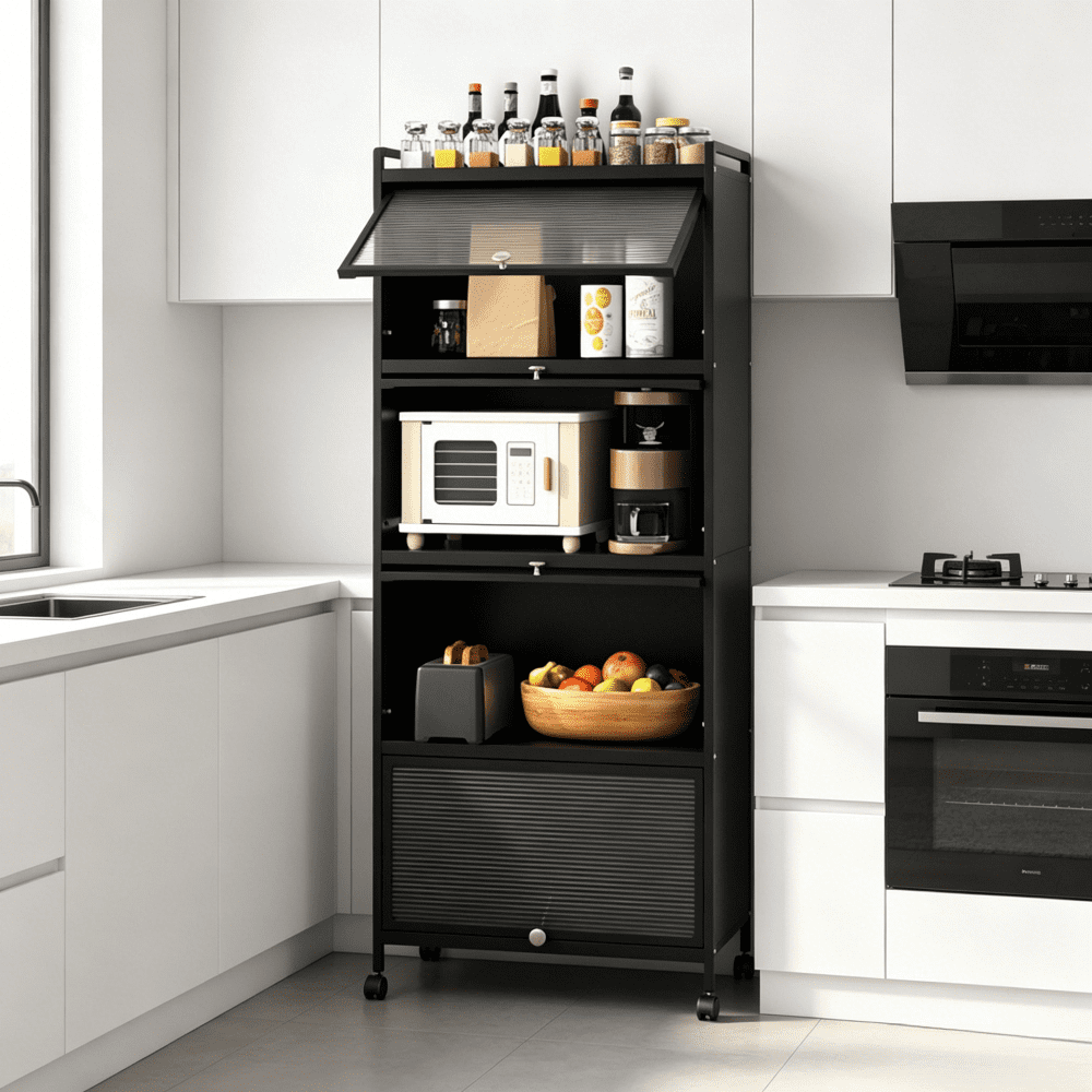 5 Tier Rolling Microwave Stand Kitchen Storage Rack Flip Dust Proof ...