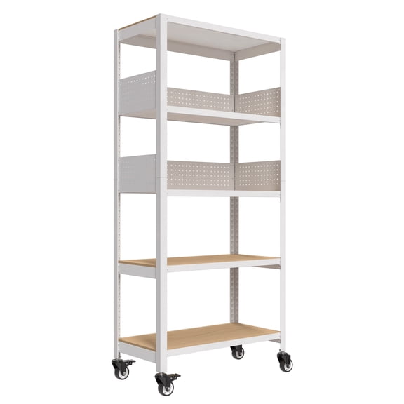 HOMEDANT House 5-Tier Rolling Shelving Unit with Lockable Wheels Multipurpose Storage Cart with Pegboards for Kitchen Laundry Pantry 32" W 1Pack