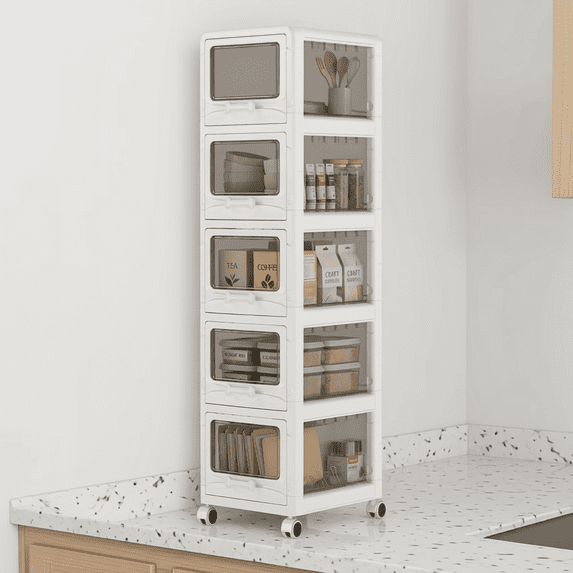 5-Tier Rolling Storage Cart with 5 Drawers and Lockable Wheels, Plastic ...