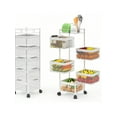 thumbnail image 1 of 5-Tier Rolling Storage Cart - No Assembly Carbon Steel Utility Cart With Locking Wheels - Kitchen Pantry Organizer For Fruits, Vegetables & Snacks (White, 24" Tall), 1 of 6
