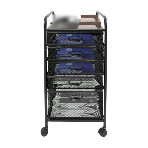 5 Tier Rolling Storage Cart, Mesh File Storage Drawers with 4 Swivel Casters, Office Organizer for Computer Room Study, Black