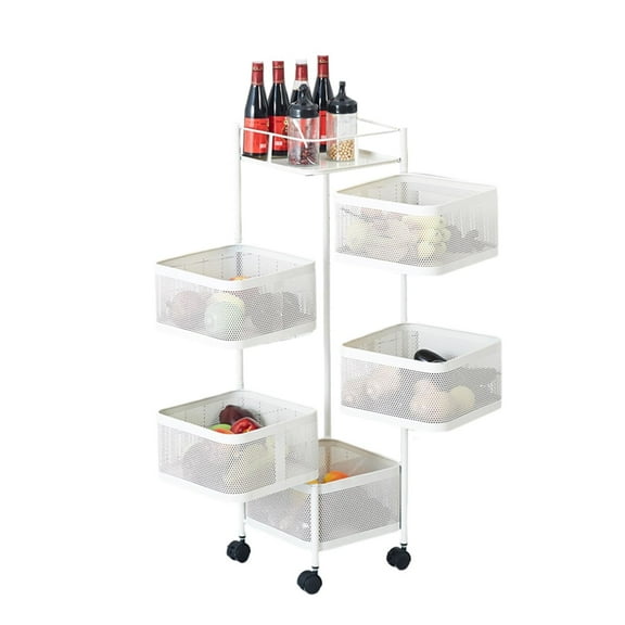5-Tier Rolling Storage Cart with Rotating Baskets, Fruit & Vegetable Baskets for Kitchen, Rotating Snack Storage Rack, Pantry Organizer for Bathroom, Office, Bedroom, Laundry Room, Craft Room