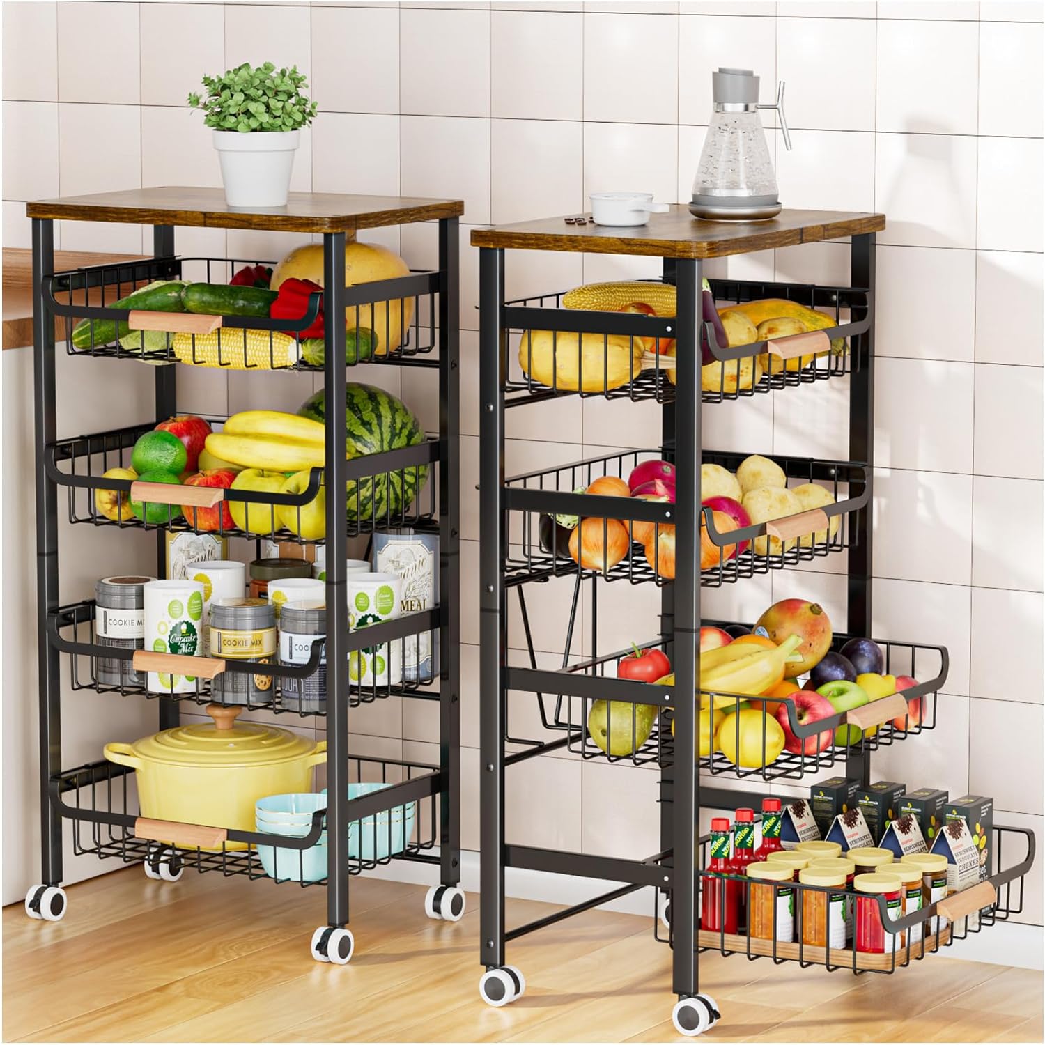 5Tier Rolling Storage Cart with Wheels, Large Capacity Kitchen Cart, Mobile Utility Cart with