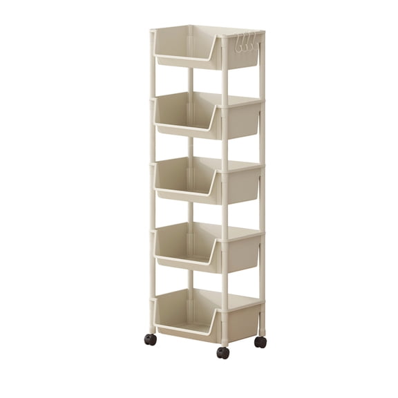 5-Tier Rolling Storage Cart with Wheels, Multi-Layer Mobile Organizer Rack, Easy-to-Assemble Utility Shelf for Kitchen, Bathroom, Living Room, Bedroom and Home Organization