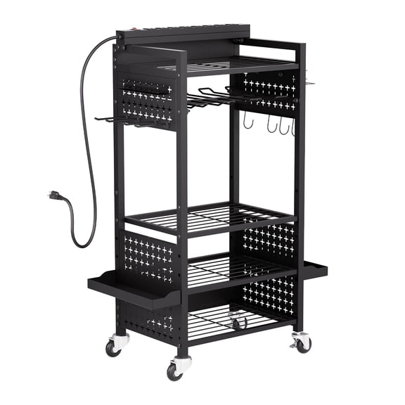 5-Tier Rolling Tool Organizer Cart with 8 AC Outlets, Power Drill Holder & Battery Storage Rack for Garage