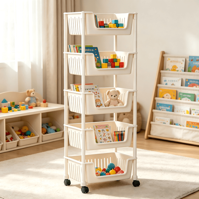 5-Tier Rolling Utility Cart, ABS Plastic Multi-Bin Storage Organizer ...