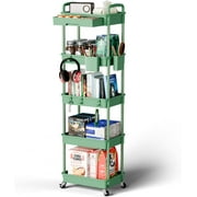5 Tier Rolling Utility Cart, Mobile Storage Shelves with Wheels for Bathroom Laundry Office Home, Green