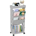 thumbnail image 1 of 5 Tier Rolling Utility Cart Multi-Functional Movable Storage Book Shelves with Lockable Casters for Study Office Kitchen Classroom, Grey, 1 of 16