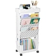 thumbnail image 1 of 5 Tier Rolling Utility Cart Multi-Functional Movable Storage Book Shelves with Lockable Casters for Study Office Kitchen Classroom, White, 1 of 9