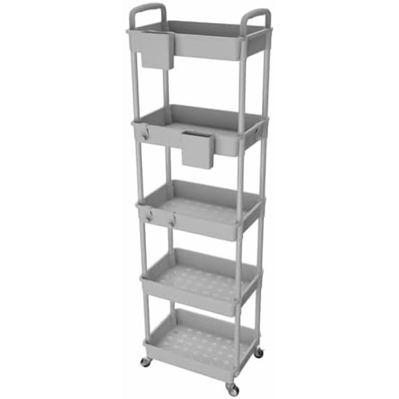 5 Tier Rolling Utility Cart with Handle, Utility Cart Made of Multifunctional Storage Organizer Tool for Kitchen,Bathroom,Living Room,Office(Gray)