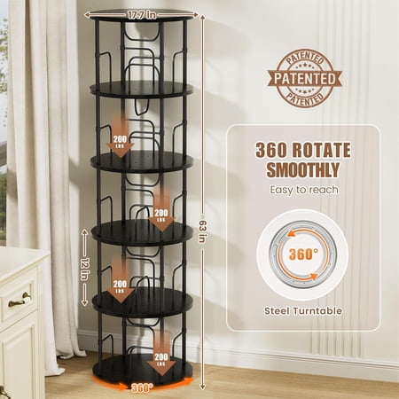 5 Tier Rotating Bookshelf, 360 ° Corner Bookshelf Tower with Storage