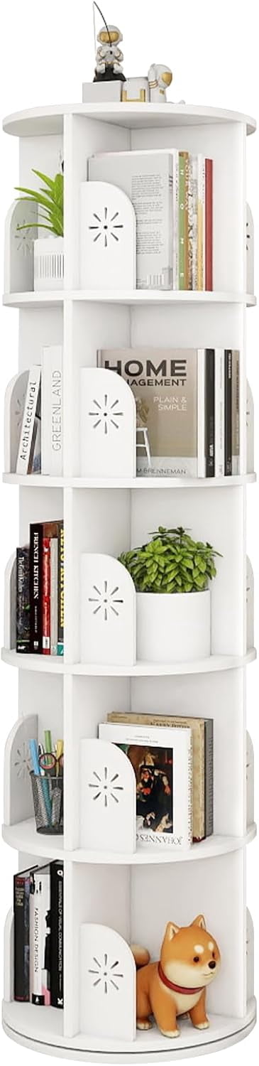 Small Rotating Shelf 5 Tier Rotating Bookshelf, 360 Rotating Bookcase, Spinning Bookshelf ...