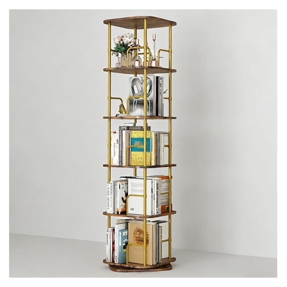5 Tier Rotating Bookshelf, 360 Spinning Bookshelf Tower,Space Saving Floor Standing Corner Storage Organizer for Small Spaces, Square Revolving Bookcase for Home Office Living Room