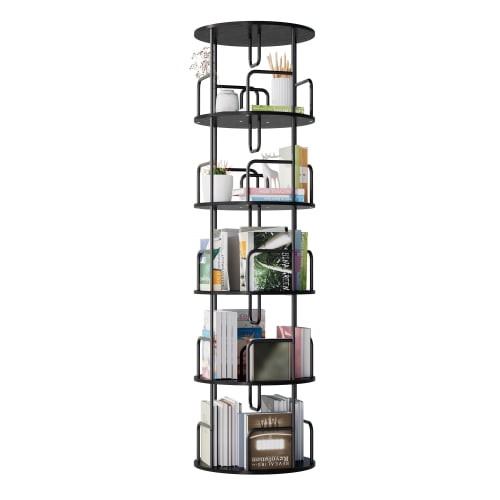 5-Tier Rotating Bookshelf, 360 Swivel Bookcase Tower, Narrow Floor Standing Storage Organizer for Bedroom and Living Room, Black