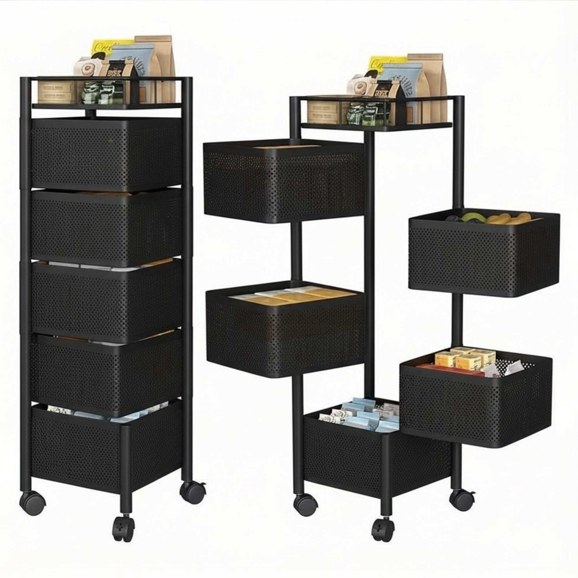 Rollable Kitchen Metal Rack 5-Tier Rotating Metal Kitchen Storage Rack & Rolling Utility Trolley ...