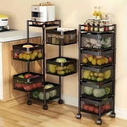 5-Tier Rotating Metal Kitchen Storage Rack & Rolling Utility Trolley