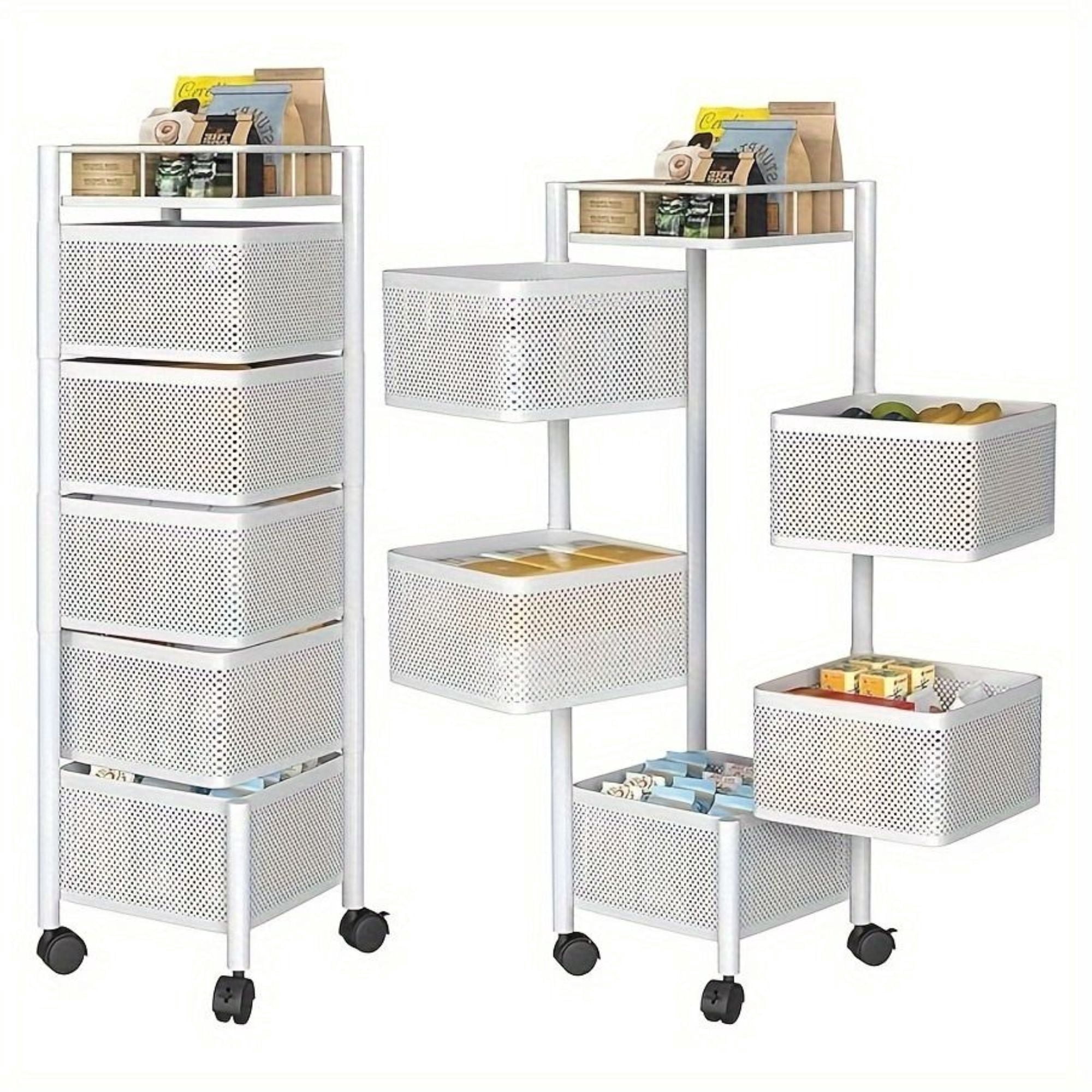 Rollable Kitchen Metal Rack 5-Tier Rotating Metal Kitchen Storage Rack & Rolling Utility Trolley ...