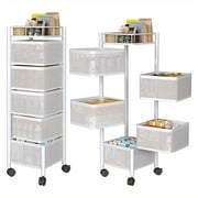 5-Tier Rotating Metal Kitchen Storage Rack & Rolling Utility Trolley * White