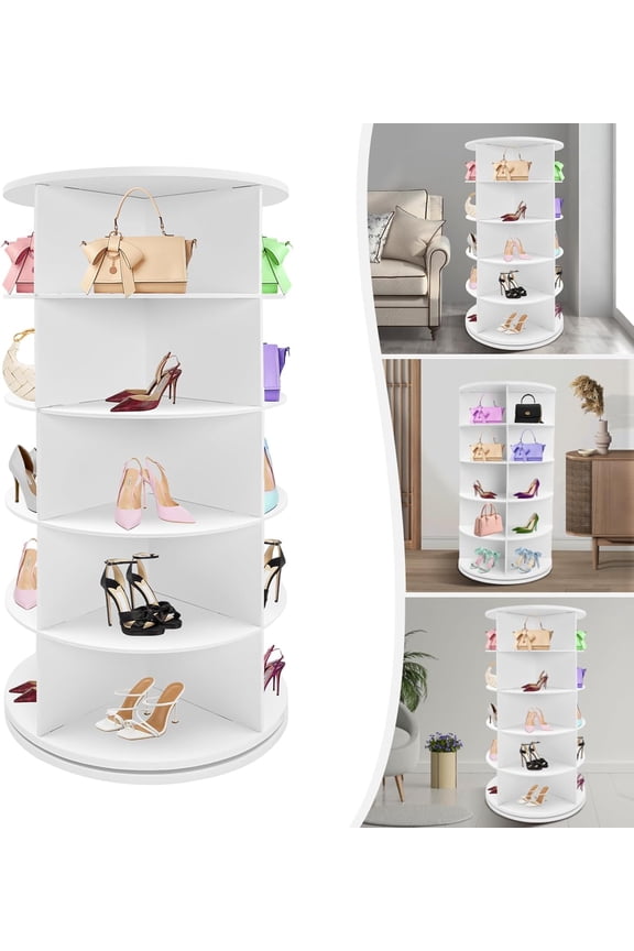 5 Tier Rotating Shoe Vertical Rack Organizer, High Bottom Design Shoe Tower Spinning Storage, 360Closet Handbag Display Rotate Organizers Handbag Rotate Shoes Closet Organization